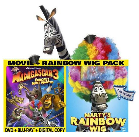 Wildly Fun: Madagascar 3 Blu-Ray, Free Movie Ticket, and Rainbow Wig $19.99