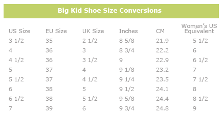 shoe size chart women to kids