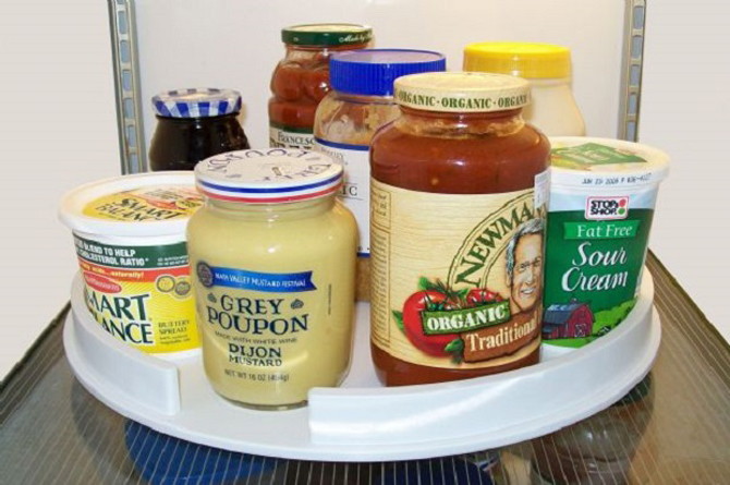 Fridge & Freezer Hack: Keep things within reach with a Lazy Susan.