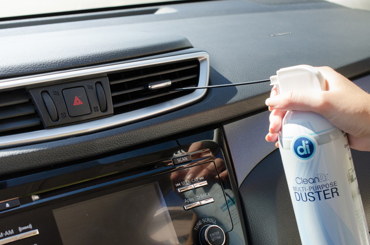 Blast the dust out of vents and carpeted corners with a can of compressed air.