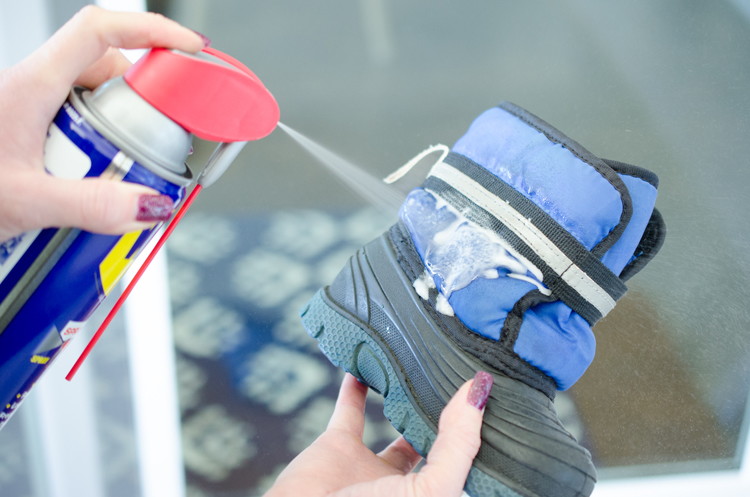 Waterproof shoes with WD-40.