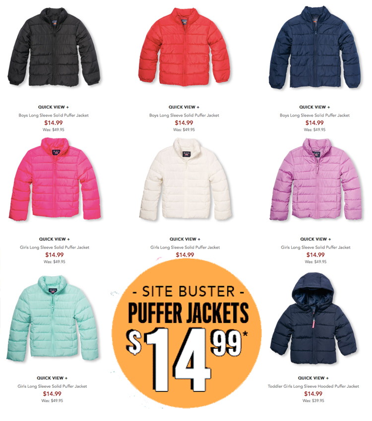 The Childrens Place Girls Big Solid Puffer