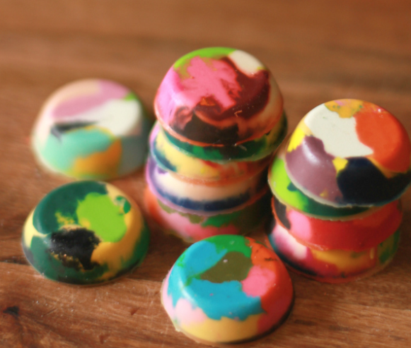 Create multi-color chunky crayons in a muffin tin.