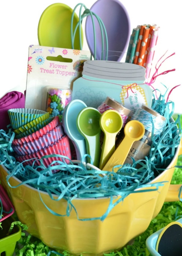Create a baking basket with baking essentials.