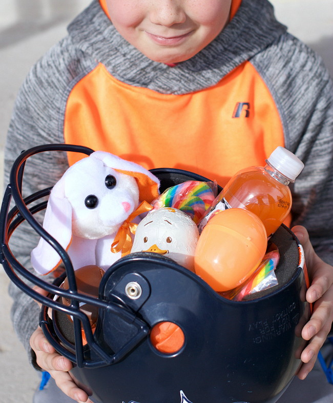 Fill a football helmet for boys.
