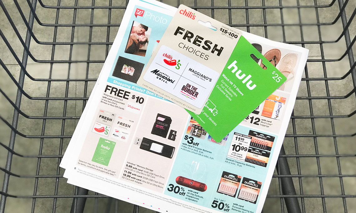 Save $10.00 on Gift Cards at Walgreens - Chili&#039;s, Brinker &amp; Hulu! - The Krazy Coupon Lady