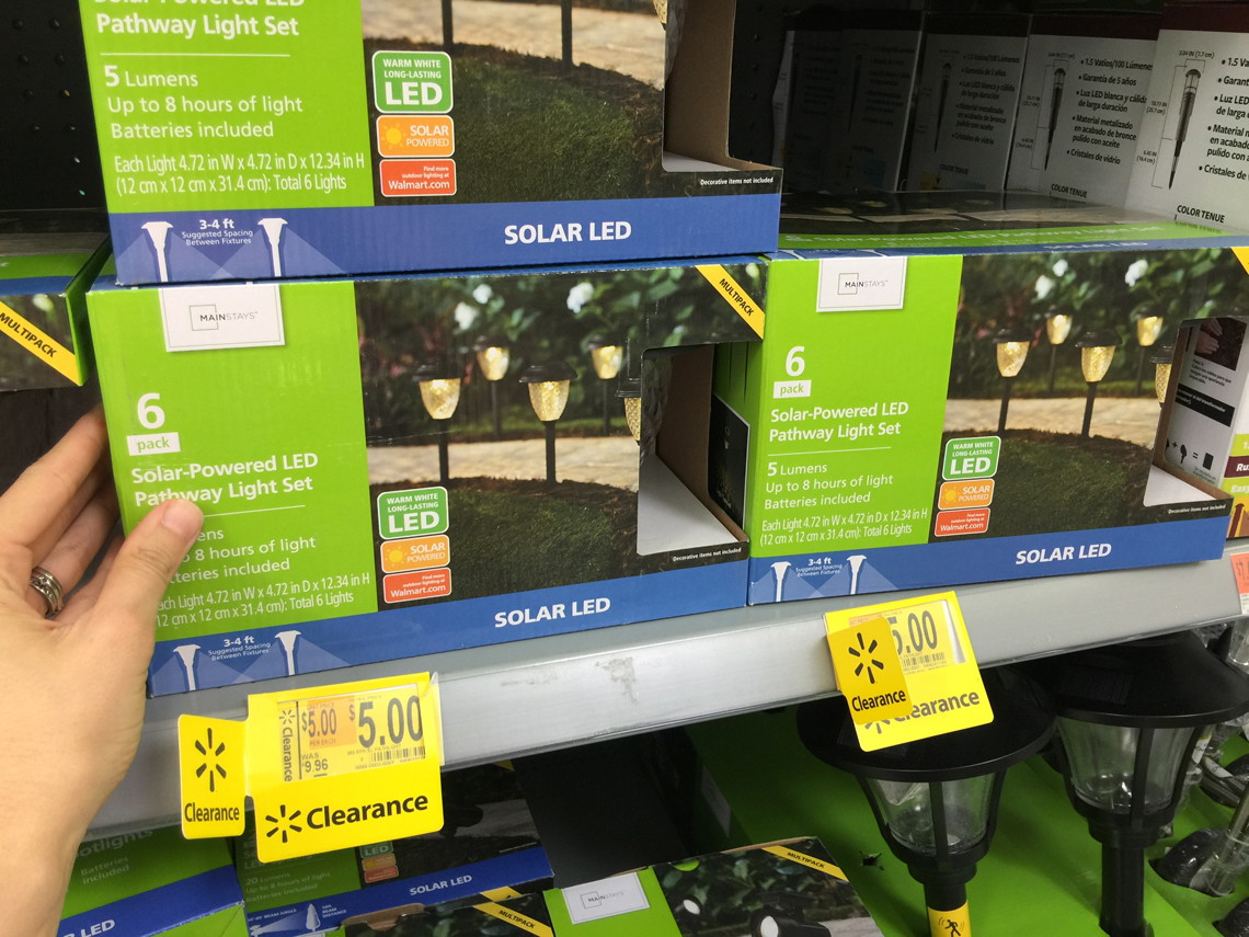Outdoor Lighting Clearance Solar Pathway Lights Only 0 50 At Mainstays Solar Powered Led Pathway Light 6 Pk 5 00 Reg 9 96