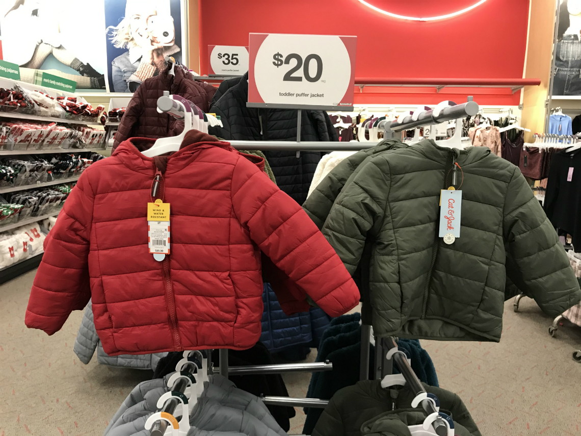 target red puffer jacket