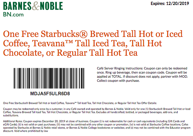 Free Starbucks Drink At Barnes Noble Cafe The Krazy Coupon Lady