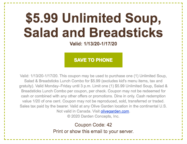 Top 3 Olive Garden Deals You Can Get Today The Krazy Coupon Lady