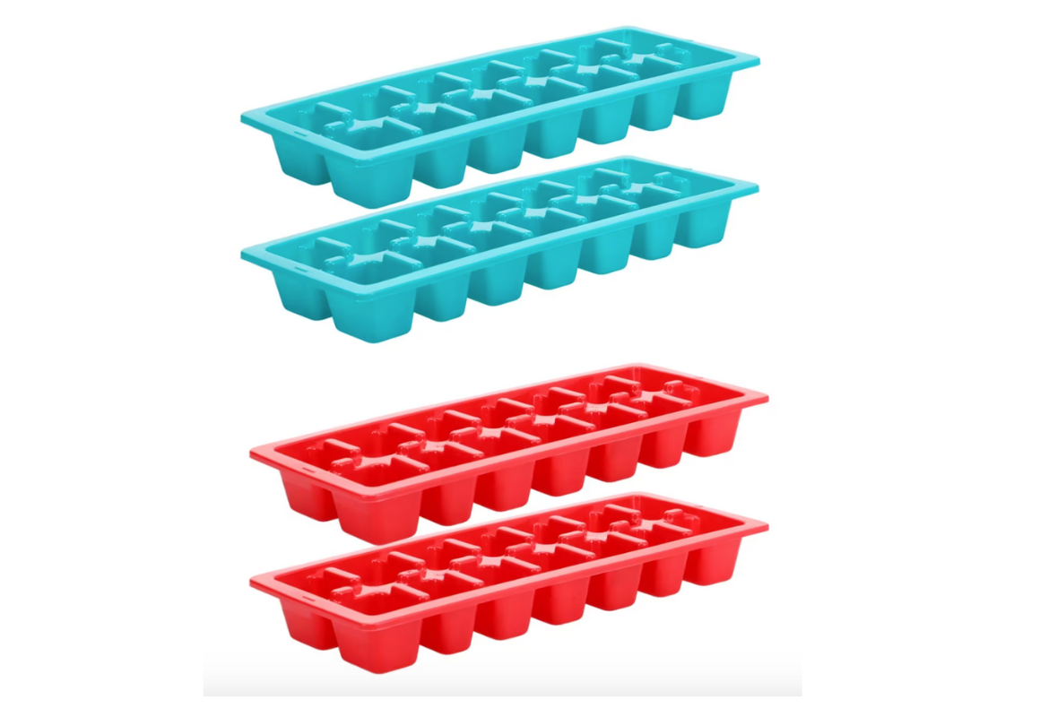 OLLIC Plastic Ice Cube Tray with Lid, Bin, Scoop - set of 2