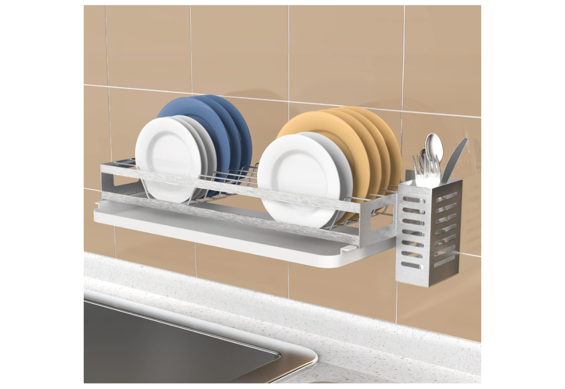 Mdesign Alloy Steel Sink Dish Drying Rack Holder - Matte Black/slate :  Target